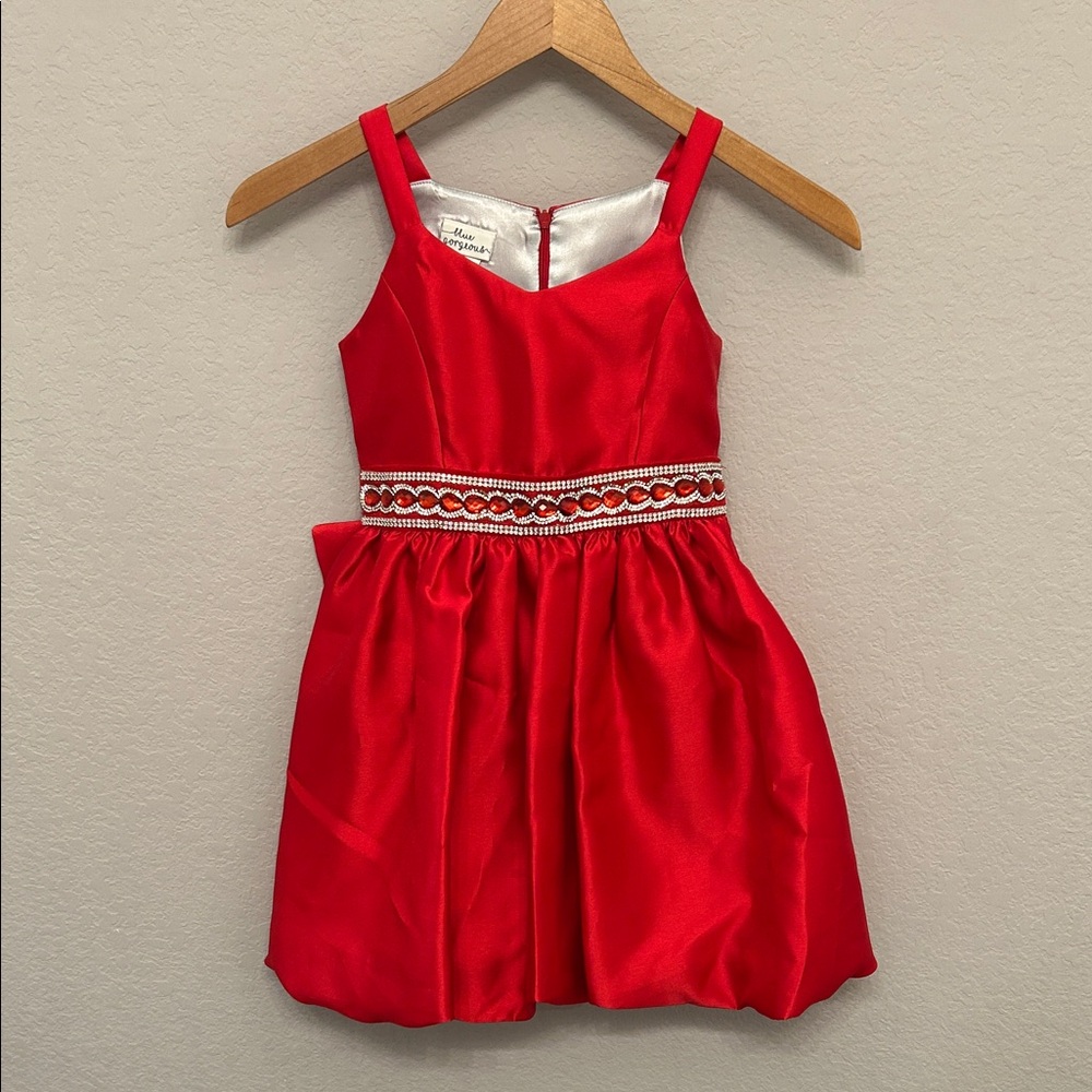 Red Sleeveless Bubble Dress with Embellished Waist